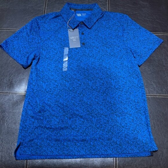 Vrst Men's Blue Pebble Street Print Golf Polo T-Shirt - Picture 2 of 7